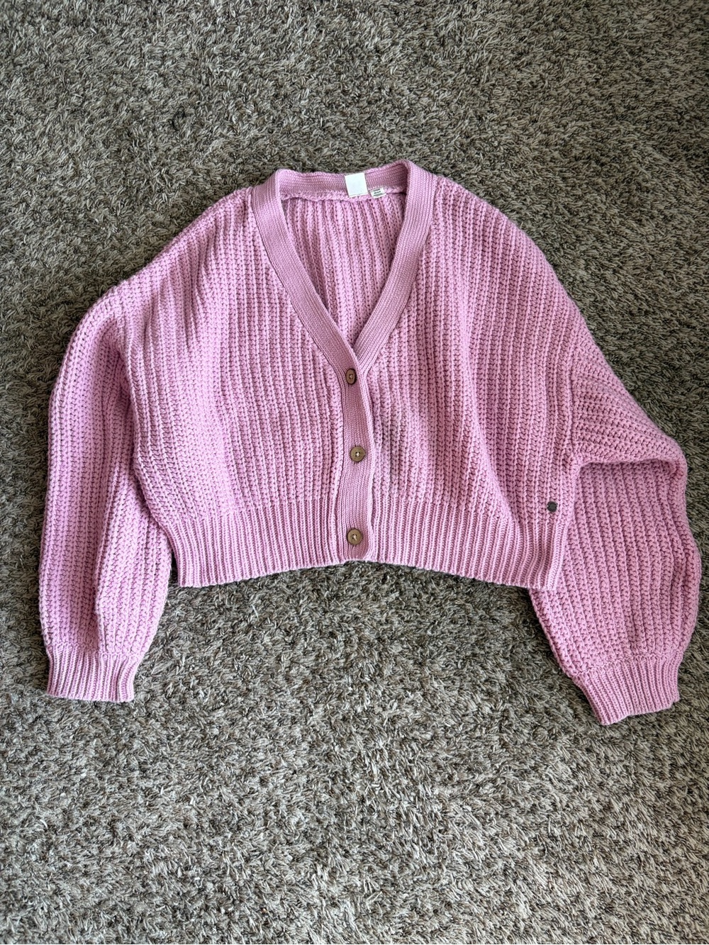 Roxy Pink Cropped Knit Button-Front Cardigan Size XL